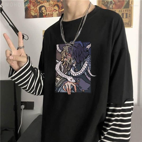 Erkek Tişörtleri Iguro Obanai Gotik Grafik T-Shirts Cool Tokyo Revengers Anime Uzun Kollu Gündelik Yaz Kazak Üstleri Büyük Boyut Tees