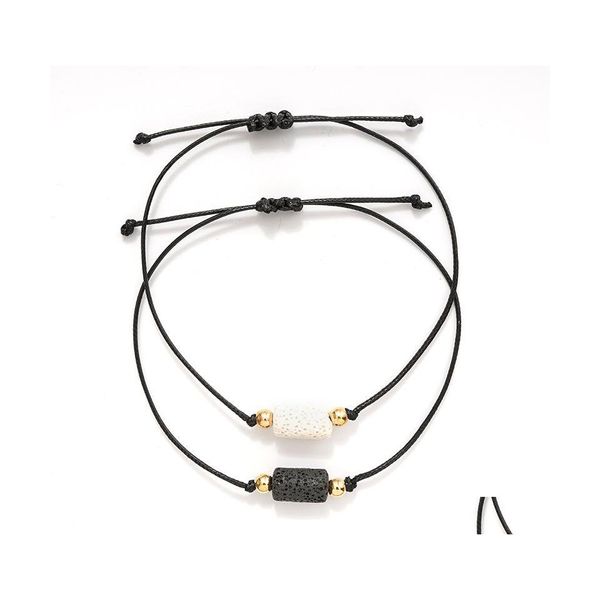 Perlenstränge Schwarz Weiß Lavastein Perlen Strang Armband Diy Ätherisches Öl Für Diffusor Liebhaber Seil Geflochtene Verstellbare Armbänder Dhhk3