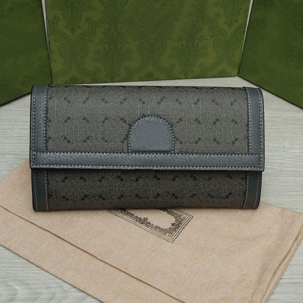 Gri uzun cüzdan kart tutucu çanta para cep tuval deri çantalar unisex el çantası çantası flip cüzdan klasik harf baskılar moda tokası
