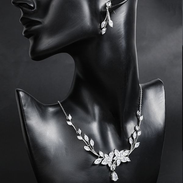 J￳ias de j￳ias de noiva da moda para mulheres Brincos de colar de cristal de cor prata