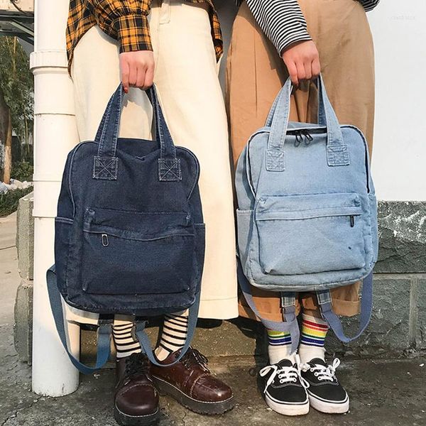 Bolsas escolares mochila de jeans vintage mochila coreana colégio multifuncional de bolsa de ombro azul para menina adolescente Bagpack M048