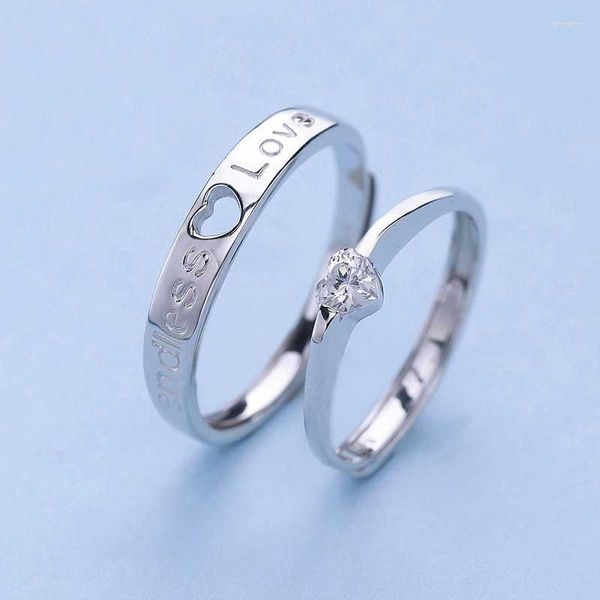 Anéis de casamento Fashion Lovers Gift 1 Par ( #6 e #6.5) Encha seu coração Sterling Silver 925 Abertura Casal ajustável Ring-Rin34
