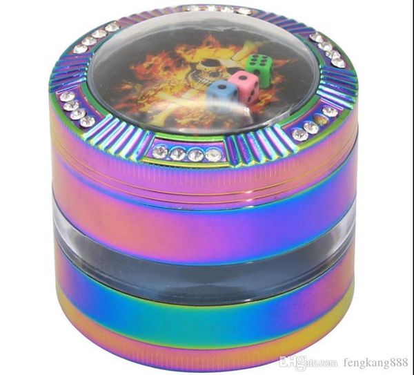 Liga de zinco 4-Layer colorido Dice Cover Smoke Grinder 63MM Lado Transparente Metal Smoke Grinder