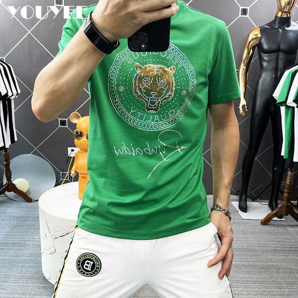 Camisetas masculinas de alta qualidade masculina tigre tigre lantejas mais recente design de luxo marca de moda masculina camisetas de manga curta verdes grandes roupas de homem z0221