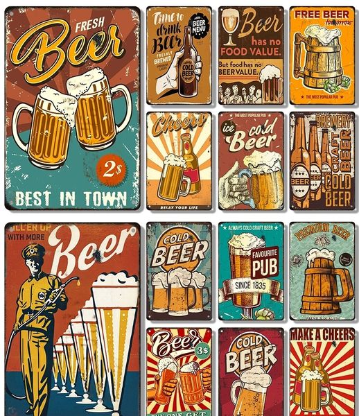 Birra Poster in metallo retrò Drink Vintage Targhe in metallo Cucina Bar Club Wall Art Targa decorativa per la decorazione della camera domestica moderna Estetica20x30cm Wo3