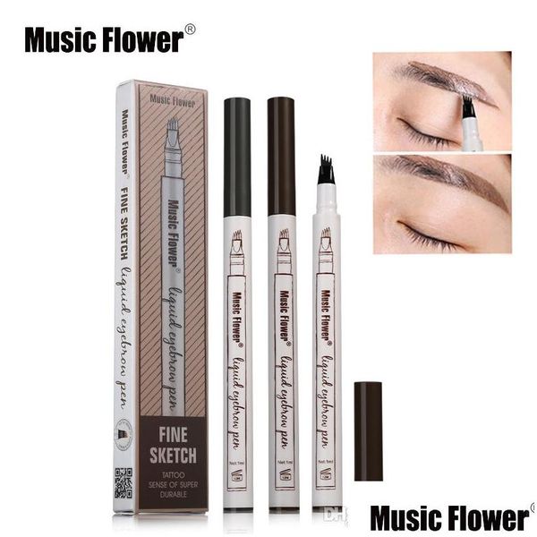 Potenziatori per sopracciglia 3 colori Musica Fiore Trucco di marca Fine Schizzo Penna liquida Tatuaggio impermeabile Matita per sopracciglia super resistente Goccia Del Dhrcf