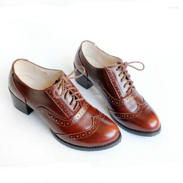 Scarpe eleganti di alta qualità in pelle genuina tallone spessa tallone oxford nero marrone per donne vintag zapatos muje