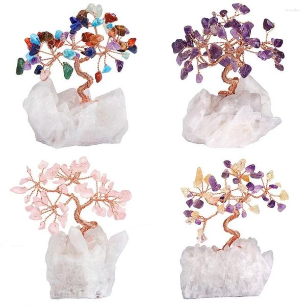 Bolsas de joalheria Tumbeelluwa Natural Crystal Tree Raw Rock Quartz Base Bonsai Ornamentos estatuetais para riqueza e sorte Home office