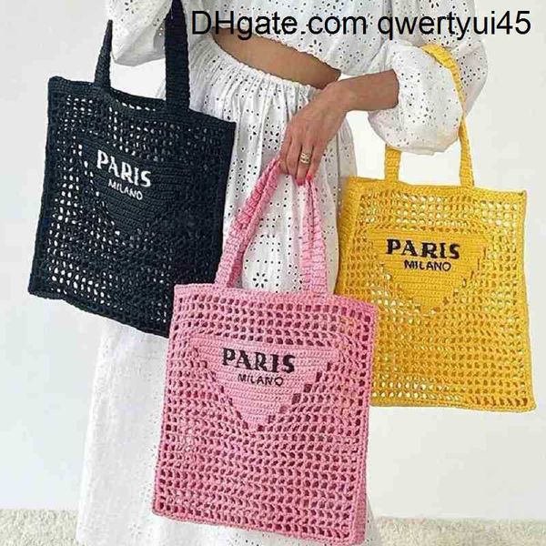 qwertyui45 Totes Designer Brands Hollow Letters Rafia Straw Tote Fashion Paper Woven Women Shoulder Bags Summer Beach Borsa Luxury Bag 022123H