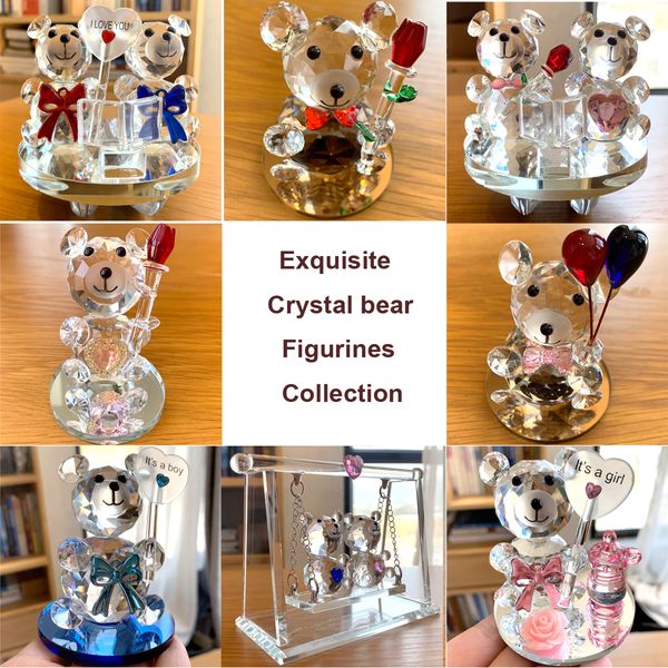 Objetos decorativos Figuras 15 estilos Crystal Glass Animal Bear Paperweight Art Craft Ornament Home Wedding Decoration Christmas Kids Presente 230221