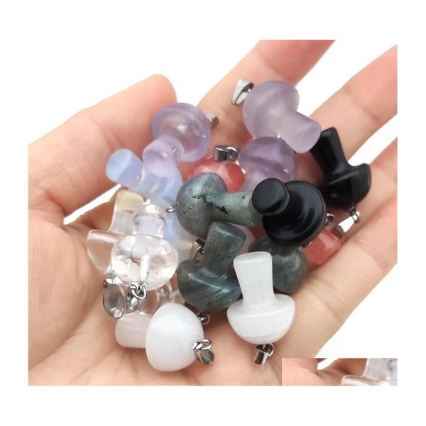 Charms Glass Stone Escultura de cogumelos Pingente Reiki Healing Crystal Quartz para mulheres que fazem entrega por atacado Find Dhhan