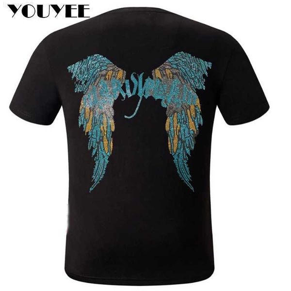 Männer T-Shirts Männer Trendy Streetwear T-shirt Flügel Designer Hot Diamond Rundhals Lässige Baumwolle Tops Männliche Kleidung 2023 Neue Stil große Größe Z0221