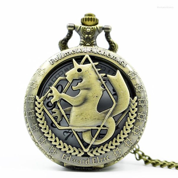 Taschenuhren Full Metal Alchemist Uhr Halskette Kette Herren Quarz Edelstahl Hohl Frauen Geschenke