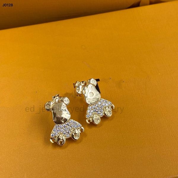 Designer de marca Brincos de urso dourado parafusos de animais amantes de jóias de diamante