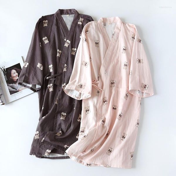 Kadın pijama çift Nightdress Nightgown Kadınlar Yaz Pamuk Gazlıca Kimono Pijamalar İnce Ev Servis Bayanlar Batah Giysisi Gece