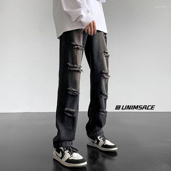 Männer Jeans Blau Schwarz Baggy Männer Mode Retro Ripped Gerade Japanische Street Hip Hop Lose Denim Hosen Herren Hosen