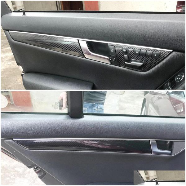 Adesivos de carro para benz classe c w204 20112014 interior painel de controle central maçaneta da porta 3d 5d decalques de fibra carbono estilo gota deli275s