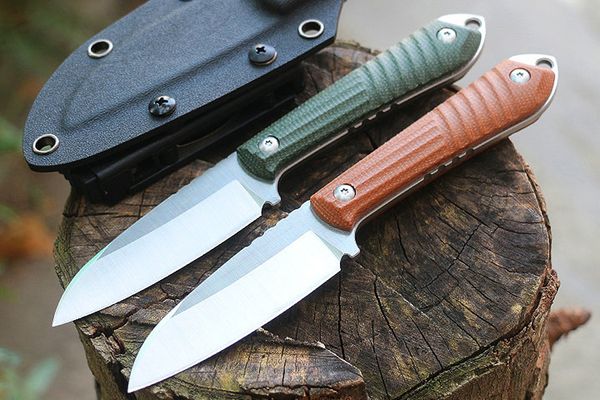 Heißes M6699 Survival Gerades Messer 14C28N Satinklinge CNC Full Tang Flachsgriff Outdoor Camping Wandern Jagd Feststehende Messer mit Kydex