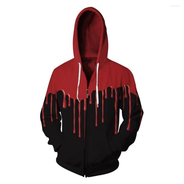 Männer Hoodies 2023 3D Rot Fließendes Blut Männer Frauen Winter Fleece Jacke Unisex Zipper Outwear Hip Hop Schwarz Mit kapuze Sweatshirt
