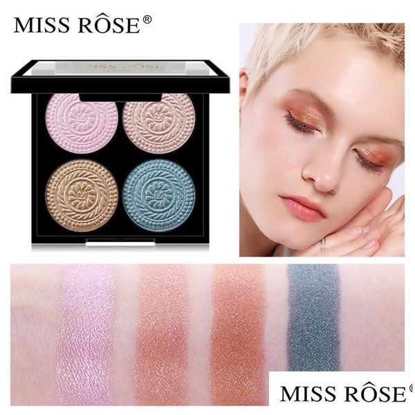 Lidschatten Miss Rose 4 Farbe Matte Schimmer Lidschatten-Palette Diamant Glitter Wasserdicht Pigment Highlighter Pulver Make-up Drop Deliv Dhz9W