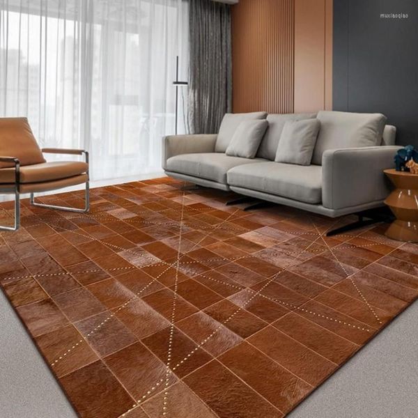 Teppiche Amerikanischer Stil Rindsleder Fell Patchwork Bereich Teppich Echter Teppich für Wohnzimmer Dekorative Leder Villa