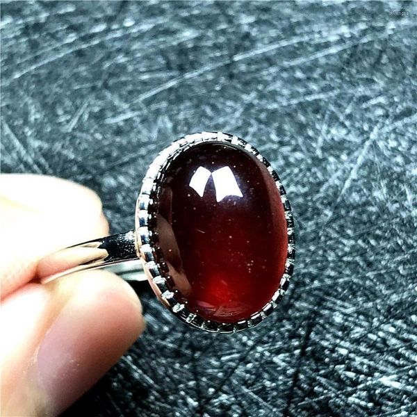 Küme halkaları üst doğal garnet yüzük takı kadın kristal gümüş turuncu kırmızı taş aşk 14x12mm oval boncuklar ayarlanabilir ringaaaaa