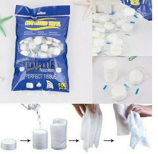 Asciugamano compresso da 100 pezzi di asciugamano bagnati per asciugamano di carta per asciugamano usa e getta per tovagliolo per asciugamano portatile per viaggi per viaggi per viaggi