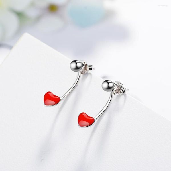 Ohrstecker Koreanischer Stil Rotes Herz Für Frauen Süßes Temperament Chinesische Ohrringe Modeschmuck Großhandel Geschenke Mädchen Damen