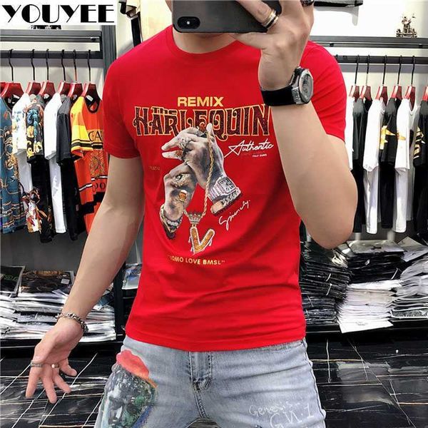 Magliette da uomo maglietta maschile estate rossa 2022 Nuova marca di moda a maniche corte mercerizzata cotone slim highquality Highquality Hiphop Male Tees Man abbigliamento Z0221