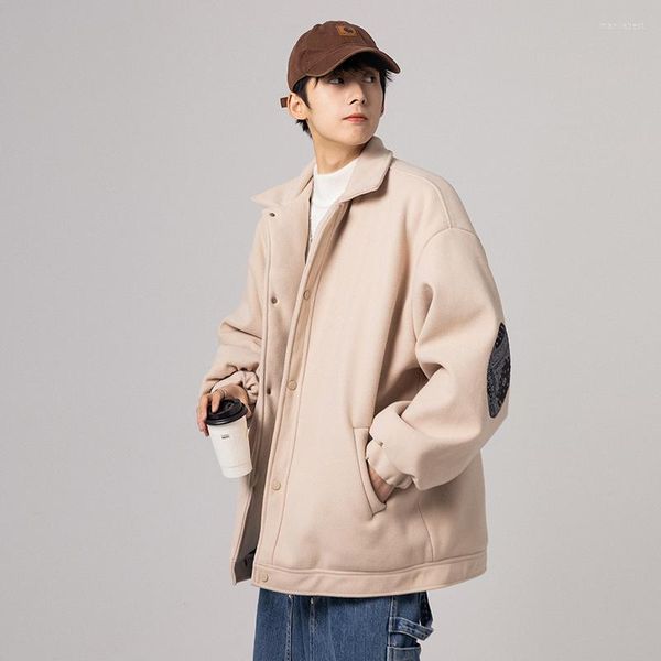 Piumino da uomo monopetto giacca in cashmere casual patchwork allentato moda addensare inverno coreano Manteaux Homme cappotto da uomo DE50MMF