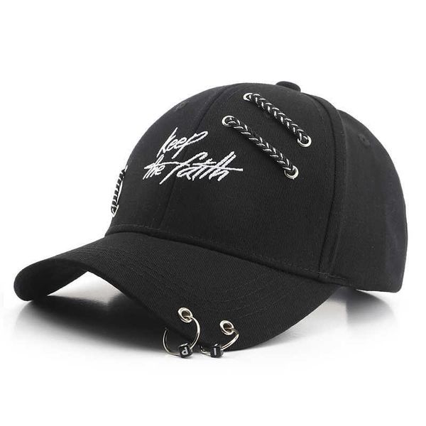 Gorras de béisbol Keep The Faith Snapback Cap Hombre Mujer Anillo Cadena Sombrero de béisbol Cool Fahion Ciclismo Baile Sombrero Algodón Sunhat 2021 Nueva gorra R230220