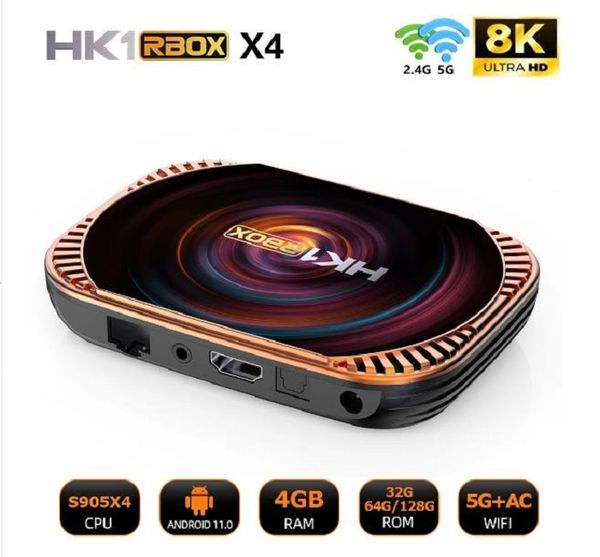 HK1 RBOX X4 Smart TV BOX Android 11.0 1000M LAN Amlogic S905X4 8K 4G 32/64/128GB 3D Wifi 2.4G5G Supporto G00gle Player Y0utube Netliifx