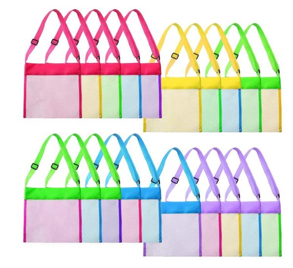 Mesh-Muschel-Strandtaschen, Aufbewahrung für Kinder, bunte Muschel-Sammeltasche, Outdoor-Strand, Eltern-Kind-Aktivitäten, schnell trocknende Netztasche mit verstellbaren Tragegurten, M, L