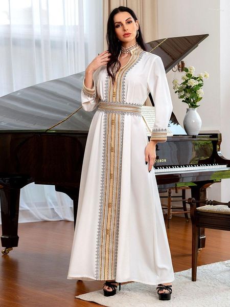 Abbigliamento etnico Abito lungo da sera caftano Abito da donna in pizzo Arabo Abaya Slip interno Musulmano Dubai Arabia Saudita Jalabiya Matrimonio Abaya bianco