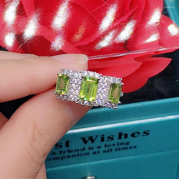 Cluster Ringe 925 Sterling Silber Morganit Ring für Frauen Anillos de Schmuck Bizuteria Peridot Anel Box Mädchen