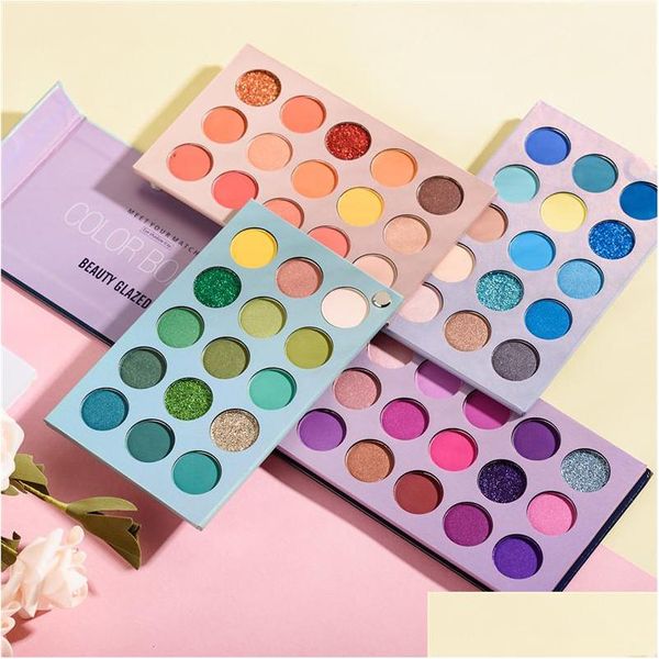 Ombretto Beauty Glazed 4 in 1 Tavolozza colori Neon Yellow Pigment 60 colori Matte Glitter Highlighter Drop Delivery Salute Make Dhxm3