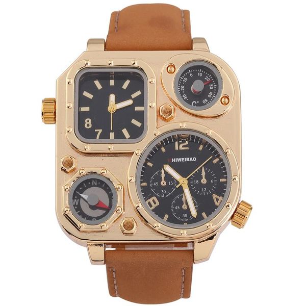 Armbanduhren Luxus Mode Sport SHIWEIBAO Herren Quarzuhr Zwei Zeit Militär Business Lederband Gold Uhr Relogio Handgelenk Relogo