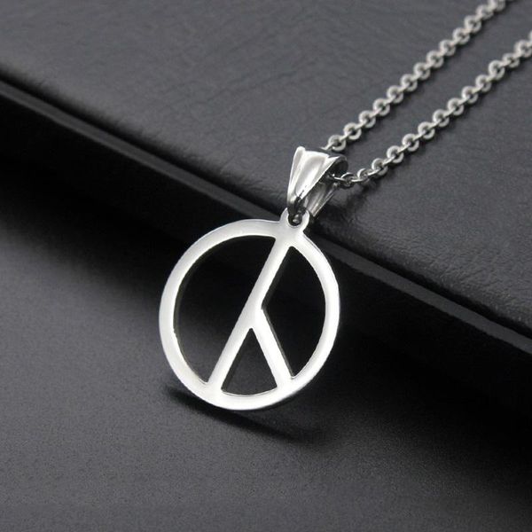 Ketten Hippie Edelstahl Schmuck Silber Farbe Friedenszeichen Anhänger Halskette Symbol für Dropship