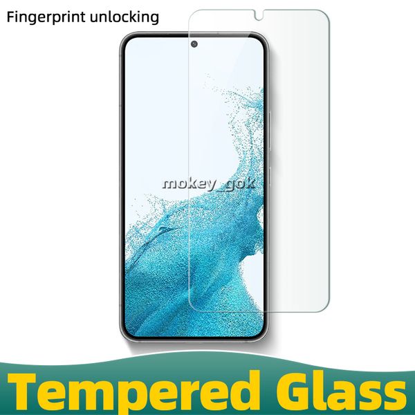 Proteggi schermo per telefono Premium con sblocco dell'impronta digitale 2.5D per Samsung Galaxy S23 S23 Plus S22 S21 HD Trasparenza dello schermo intero Vetro temperato