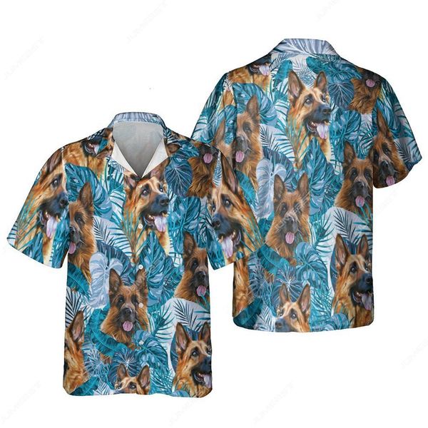 Camisas casuais masculinas jumeast 3d impresso pastor alemão Men Golden Retriever na praia Hawaii Bloups Dachshund Hippie Roupas Shirty 230221