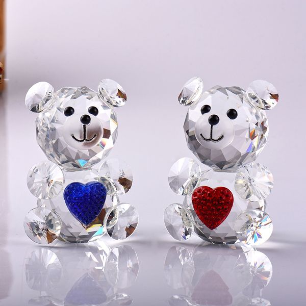 Objetos decorativos Figuras Estátua de cristal de urso de cristal com coragem de vidro decorativo em forma de coração amor em miniatura Romântico presente pequeno artesanato home deco 230221