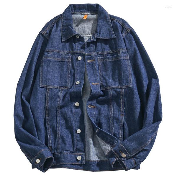 Jackets masculinos Jaqueta de jeans de outono Men manga longa top top escuro casaco de casaco de algodão de algodão superdimensionado masculino moda de rua casual xxxl