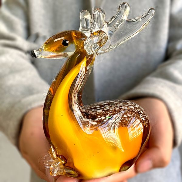 Oggetti decorativi Figurine Cristallo fatto a mano Cervo Sika Vetro soffiato a mano Animale artigianale Simpatico animale domestico Regalo per bambini Decorazioni per la tavola di casa Ornamento di Natale 230221