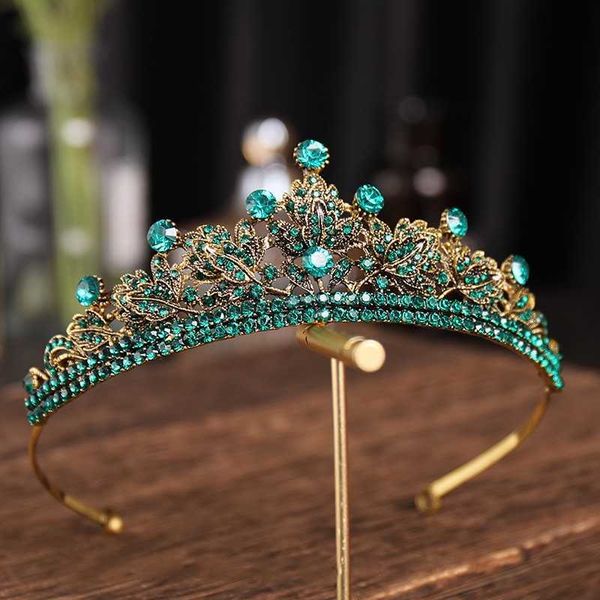 Diademi Barocco Vintage Colore oro Foglia di cristallo verde Diademi nuziali Bronzo Nero strass Spettacolo Diadema Fascia per capelli Gioielli per capelli da sposa Z0220