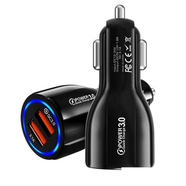 Carregador de carro Carga r￡pida 3.0 Dual USB 5V3A Turbo Fast Charging Phone Celular para Xiaomi Adaptador Drop Drop Automobiles Motorcycle Dhika