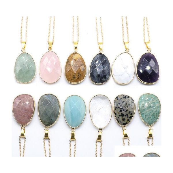 Подвесные ожерелья натуральное кварцевое каменное колье для женщин, исцеляющие ювелирные изделия, аметисты амазонит лабрадорит розовый кристалл D -dhgjm