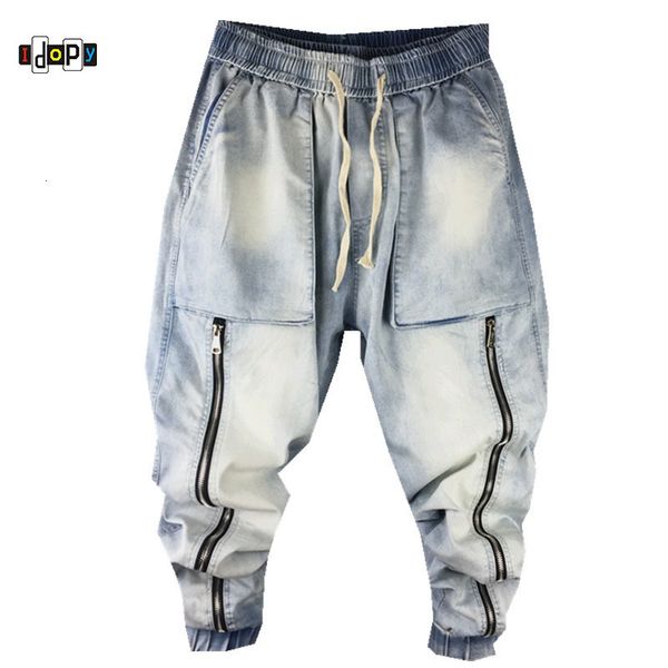 Jeans Sarém de jeans IDOPY ZIPPERS VINTAGE VINTAGE DROTH CROOTH LONCO FIXA CAIZ ELÁSTICA PLOCAGEM BIG BOLS BOLSE