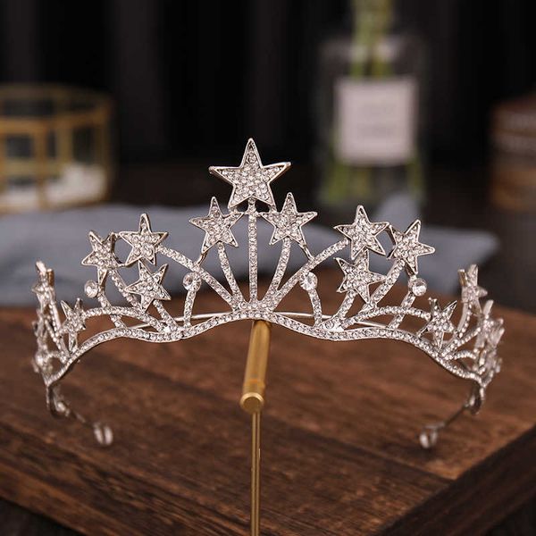 Tiaras Stars Stars Tiaras and Crowns Rhinestone Silver Color Princess Diadems Crown Crown Hair Wedding Accessori Women Head Jewelry Z0220