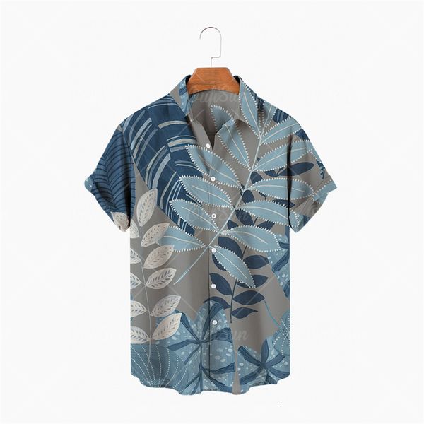 Camisas casuais masculinas Moda Havaiana Planta Estamada Praia Aloha Manga curta XL 5xl Camisa Hawaiana Hombre 230221