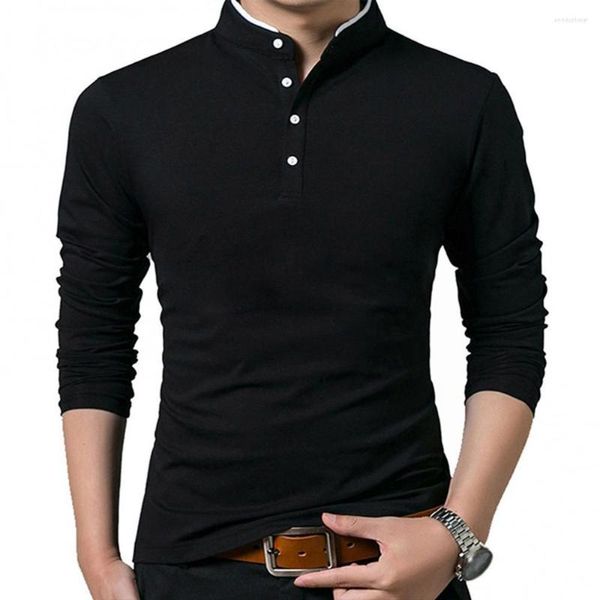 T-shirt da uomo Casual Camicia morbida Top Uomo Pullover Top Tinta unita T-shirt manica lunga Slim Pullover Primer Autunno Stand colletto Base Slim-